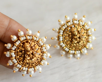 Matte finish pearl beaded big lakshmi stud dj-48485