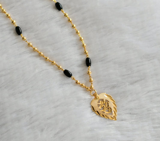 Gold tone 24 inches black bead ball chain with om pendant dj-46738