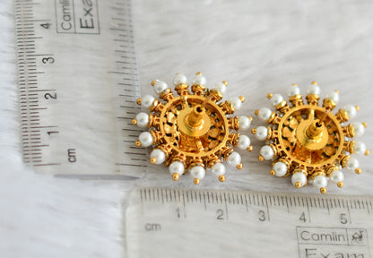 Matte finish pearl beaded big lakshmi stud dj-48485