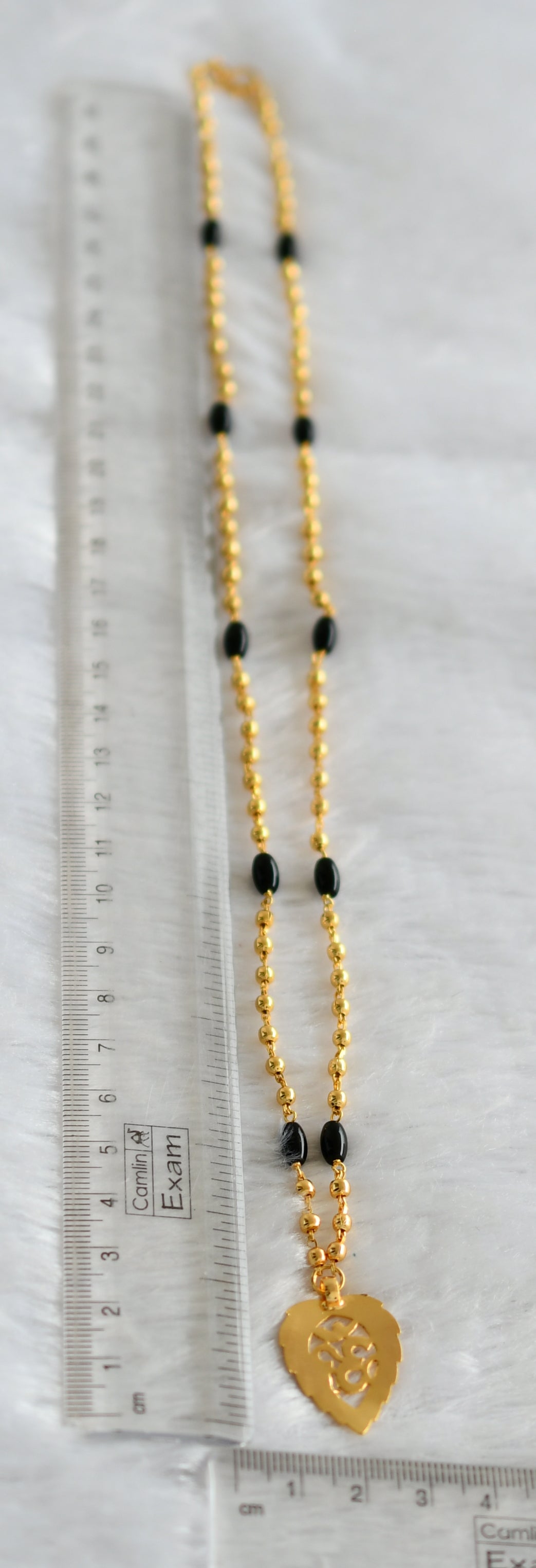 Gold tone 24 inches black bead ball chain with om pendant dj-46738