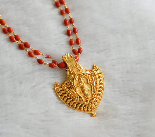 Gold tone 24 inches double layer coral chain with krishna pendant dj-46735