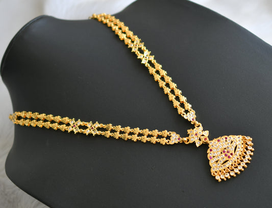 Gold tone ad ruby-white stone double layer south Indian style haar dj-42181