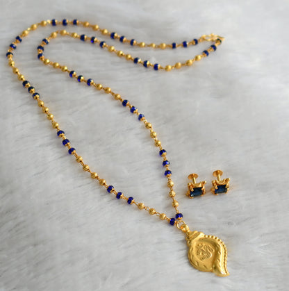 Gold tone 24 inches blue beaded chain with shanku om pendant set dj-46745