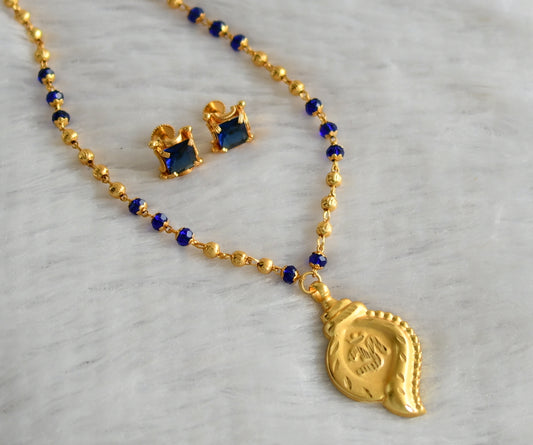 Gold tone 24 inches blue beaded chain with shanku om pendant set dj-46745