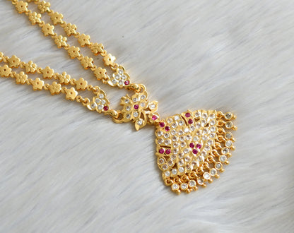 Gold tone ad ruby-white stone double layer south Indian style haar dj-42182