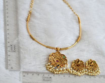 Matte finish navarathna stone hasli necklace set dj-37552