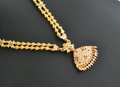 Gold tone ad ruby-white stone double layer south Indian style haar dj-42182