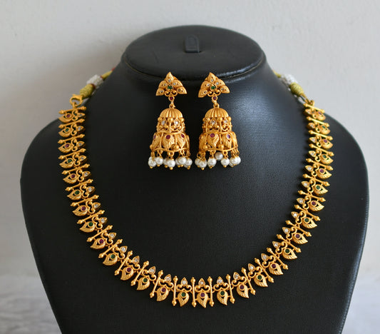 Matte Finish Cz Ruby-green Mango Necklace Set DJ31473