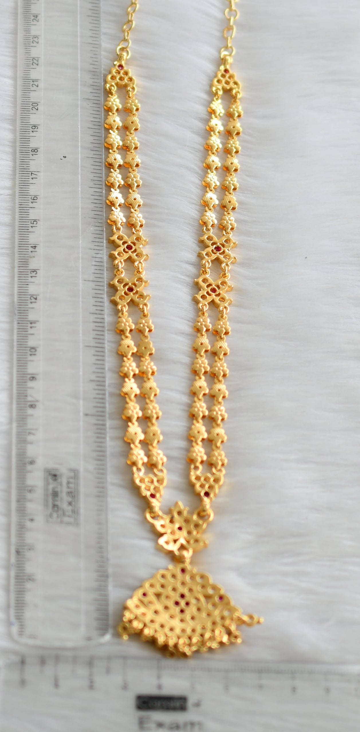 Gold tone ad ruby-white stone double layer south Indian style haar dj-42183