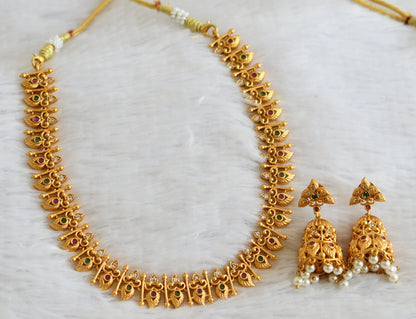 Matte Finish Cz Ruby-green Mango Necklace Set DJ31473