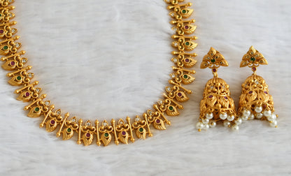 Matte Finish Cz Ruby-green Mango Necklace Set DJ31473