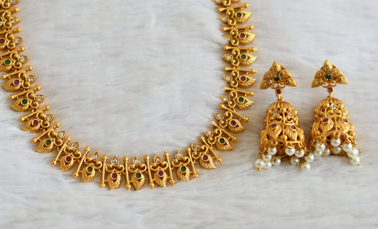 Matte Finish Cz Ruby-green Mango Necklace Set DJ31473