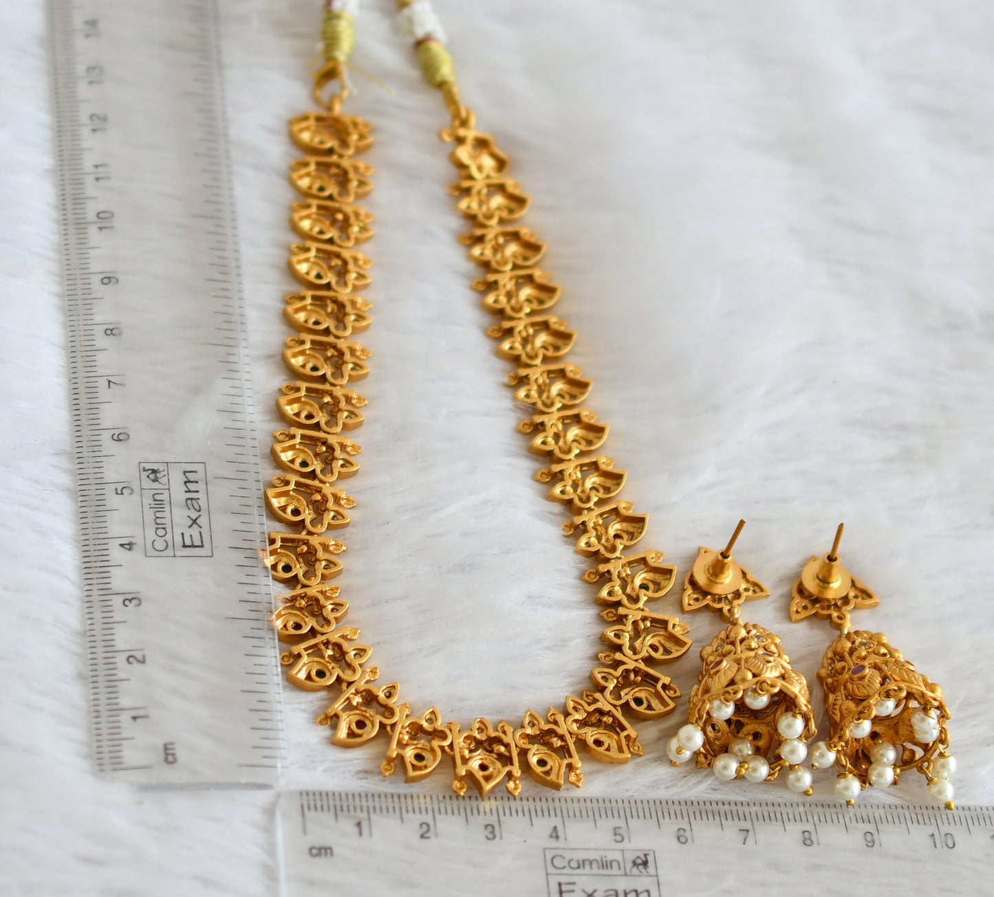 Matte Finish Cz Ruby-green Mango Necklace Set DJ31473