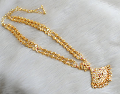 Gold tone ad ruby-white stone double layer south Indian style haar dj-42184
