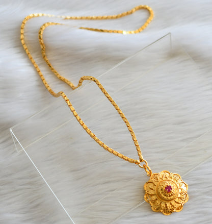 Gold tone 24 inches chain with ruby flower pendant dj-43108