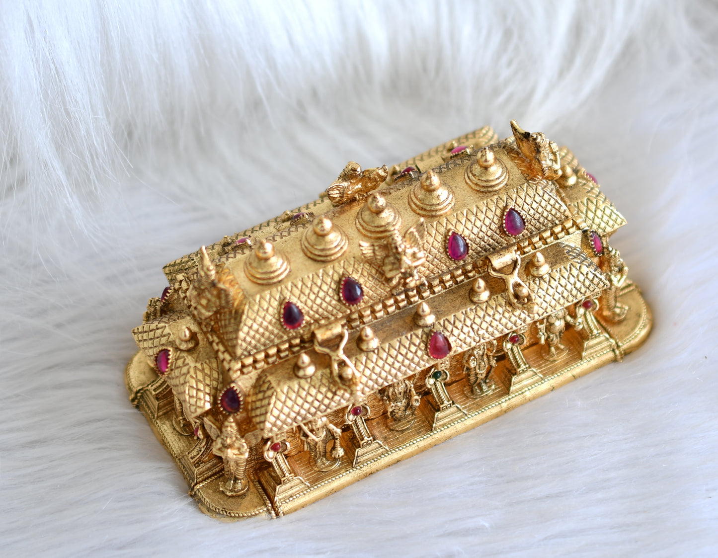 Antique gold tone dasavatharam temple kumkum box dj-43470