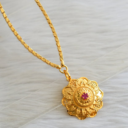 Gold tone 24 inches chain with ruby flower pendant dj-43108