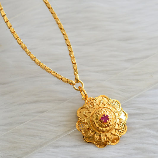 Gold tone 24 inches chain with ruby flower pendant dj-43108