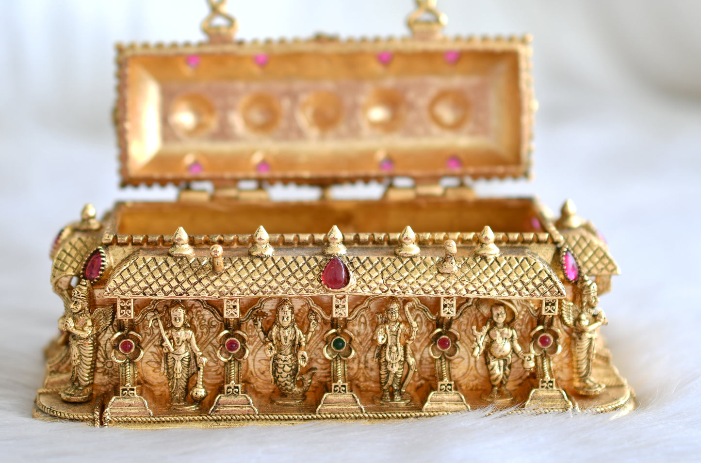 Antique gold tone dasavatharam temple kumkum box dj-43470