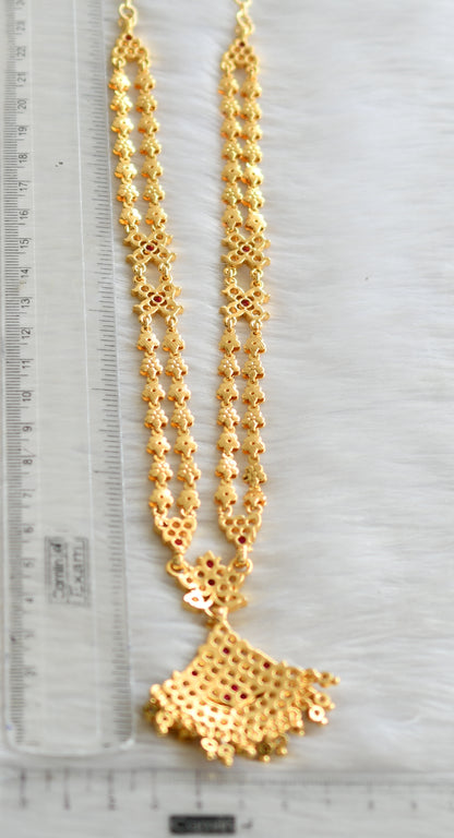 Gold tone ad ruby-white stone double layer south Indian style haar dj-42184