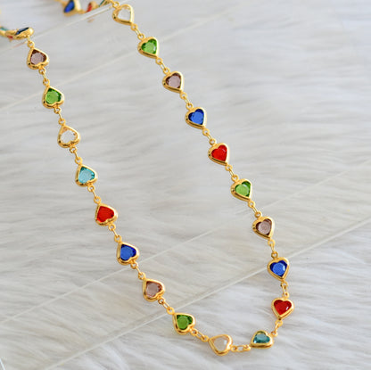Gold tone 24 inches multi color heart stone chain dj-45038