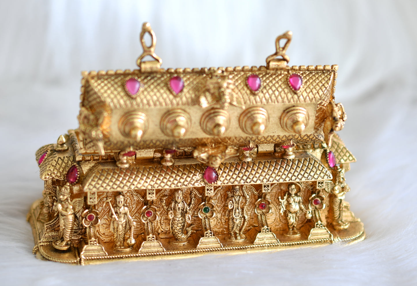 Antique gold tone dasavatharam temple kumkum box dj-43470