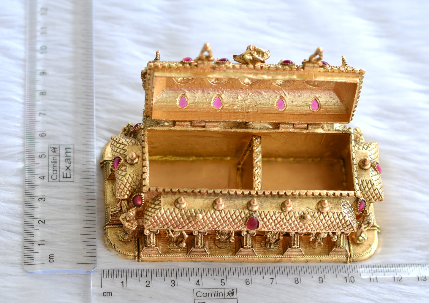 Antique gold tone dasavatharam temple kumkum box dj-43470