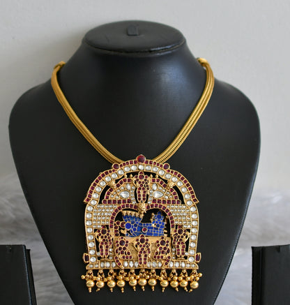 Matte finish kemp-blue-white sri ranganathar necklace dj-48495