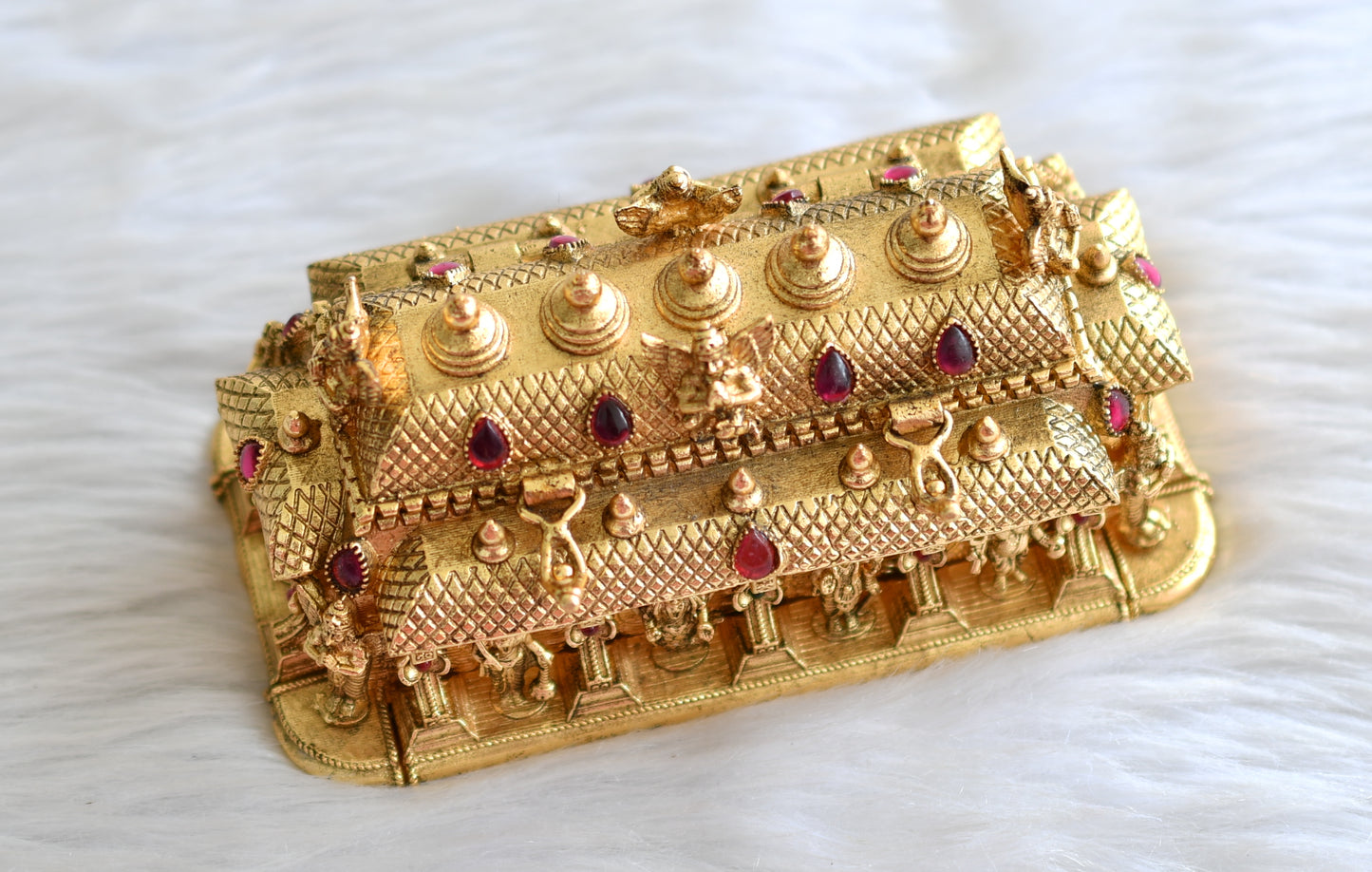 Antique gold tone dasavatharam temple kumkum box dj-43470