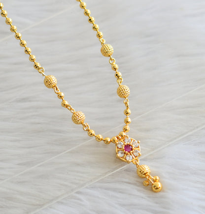 Gold tone ruby-white ball chain necklace dj-45034