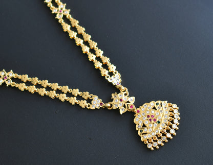 Gold tone ad ruby-white-green stone double layer south Indian style haar dj-42185