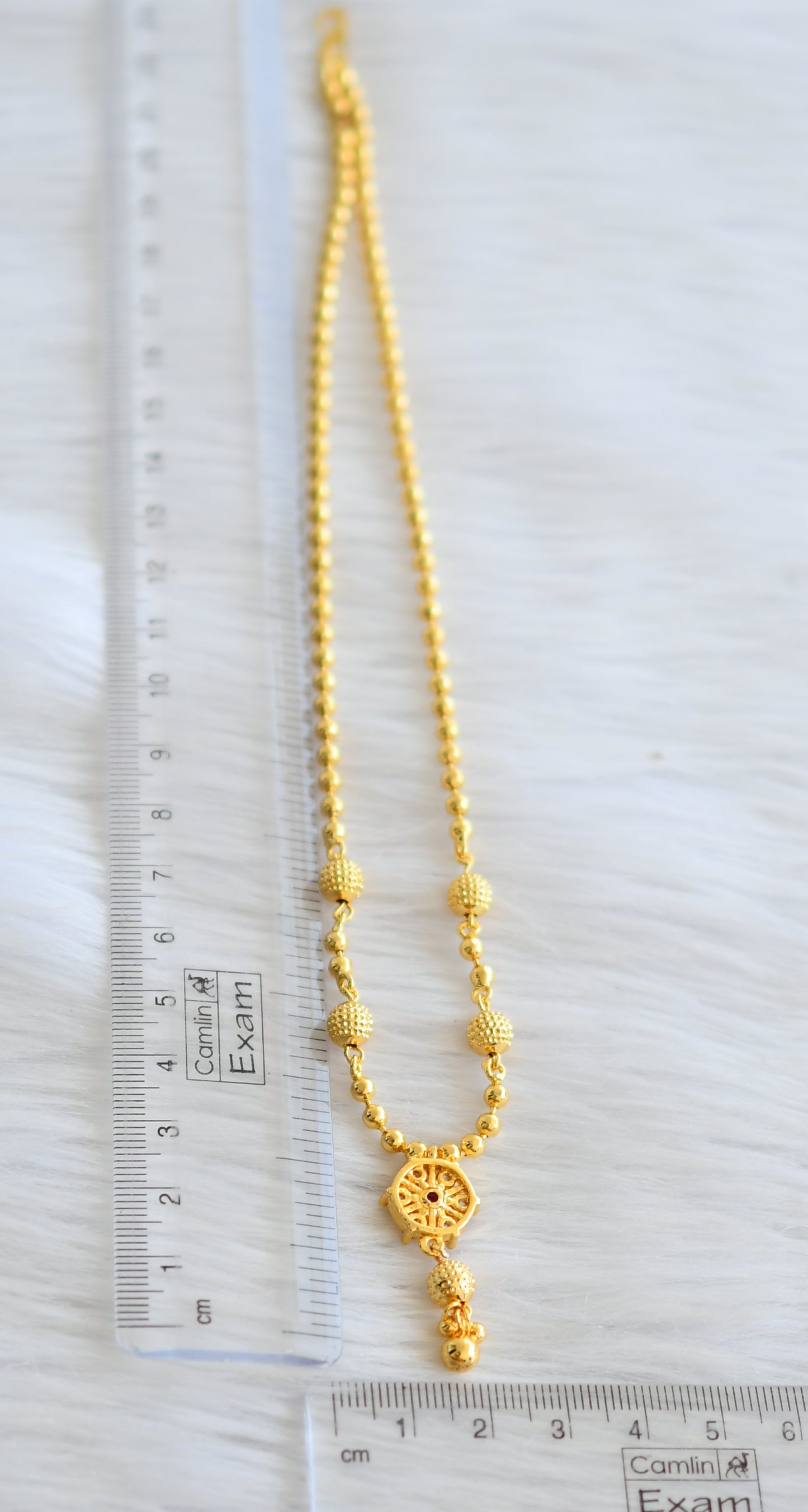 Gold tone ruby-white ball chain necklace dj-45034