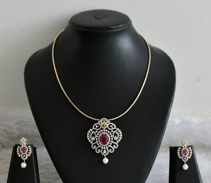 Two tone cz ruby pendant set with kanti chain dj-48505