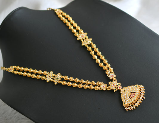 Gold tone ad ruby-white-green stone heart double layer south Indian style haar dj-42186