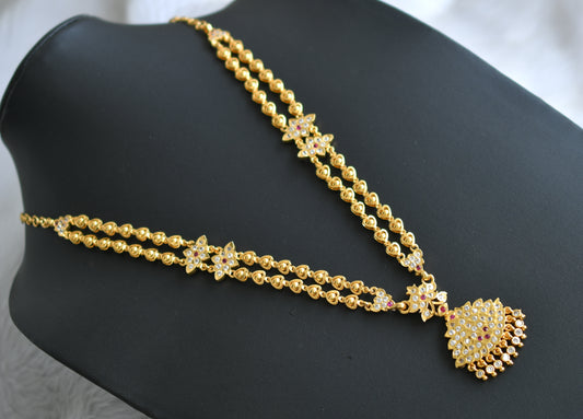 Gold tone ad ruby-white stone heart double layer south Indian style haar dj-42187