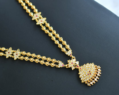 Gold tone ad ruby-white stone heart double layer south Indian style haar dj-42187
