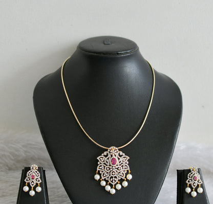 Two tone cz ruby pearl pendant set with kanti chain dj-48507