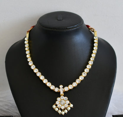 Gold tone AD white stone attigai(necklace) dj-50438