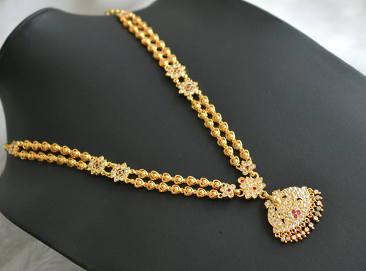 Gold tone ad ruby-white stone Lakshmi-heart double layer south Indian style haar dj-42188