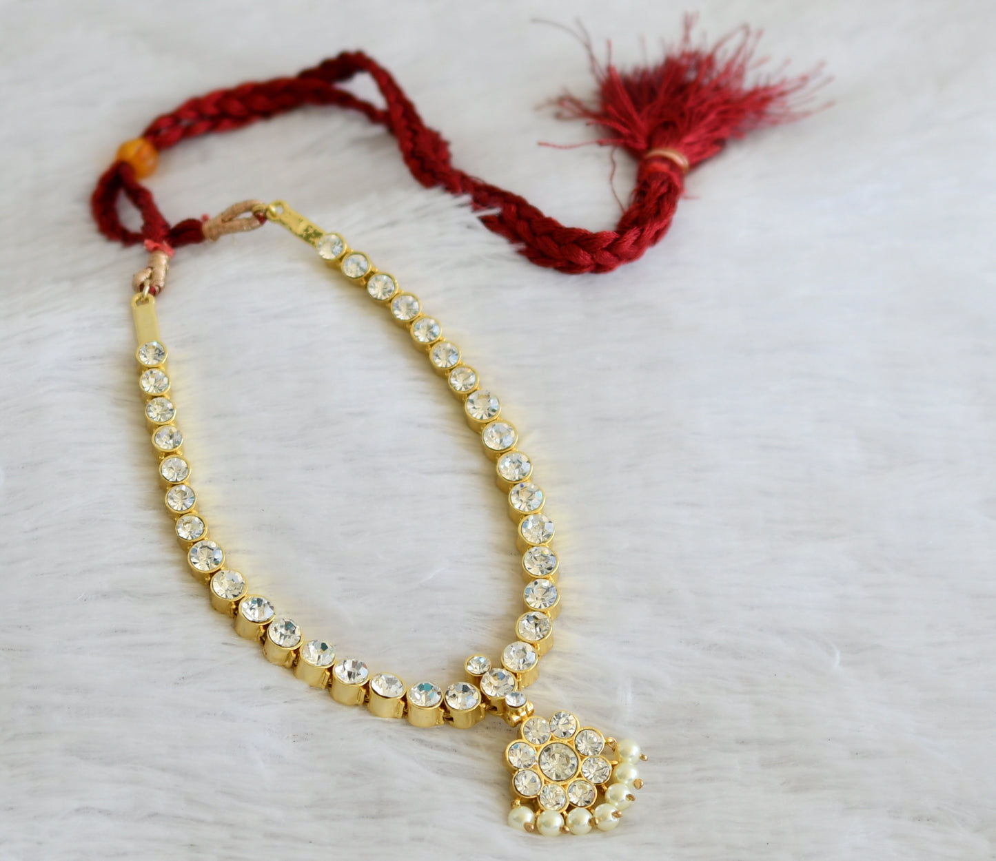 Gold tone AD white stone attigai(necklace) dj-50438