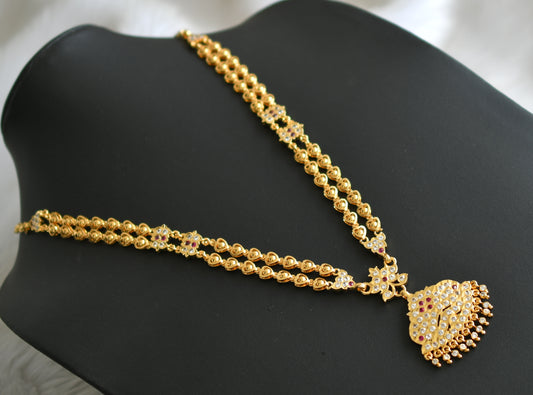 Gold tone ad ruby-white stone heart double layer south Indian style haar dj-42189