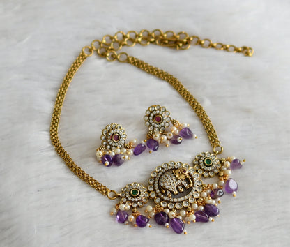 Antique cz ruby-green-white purple beaded victorian elephant flower choker necklace set dj-46750