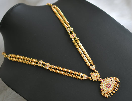 Gold tone ad ruby-white stone double layer south Indian style haar dj-42190