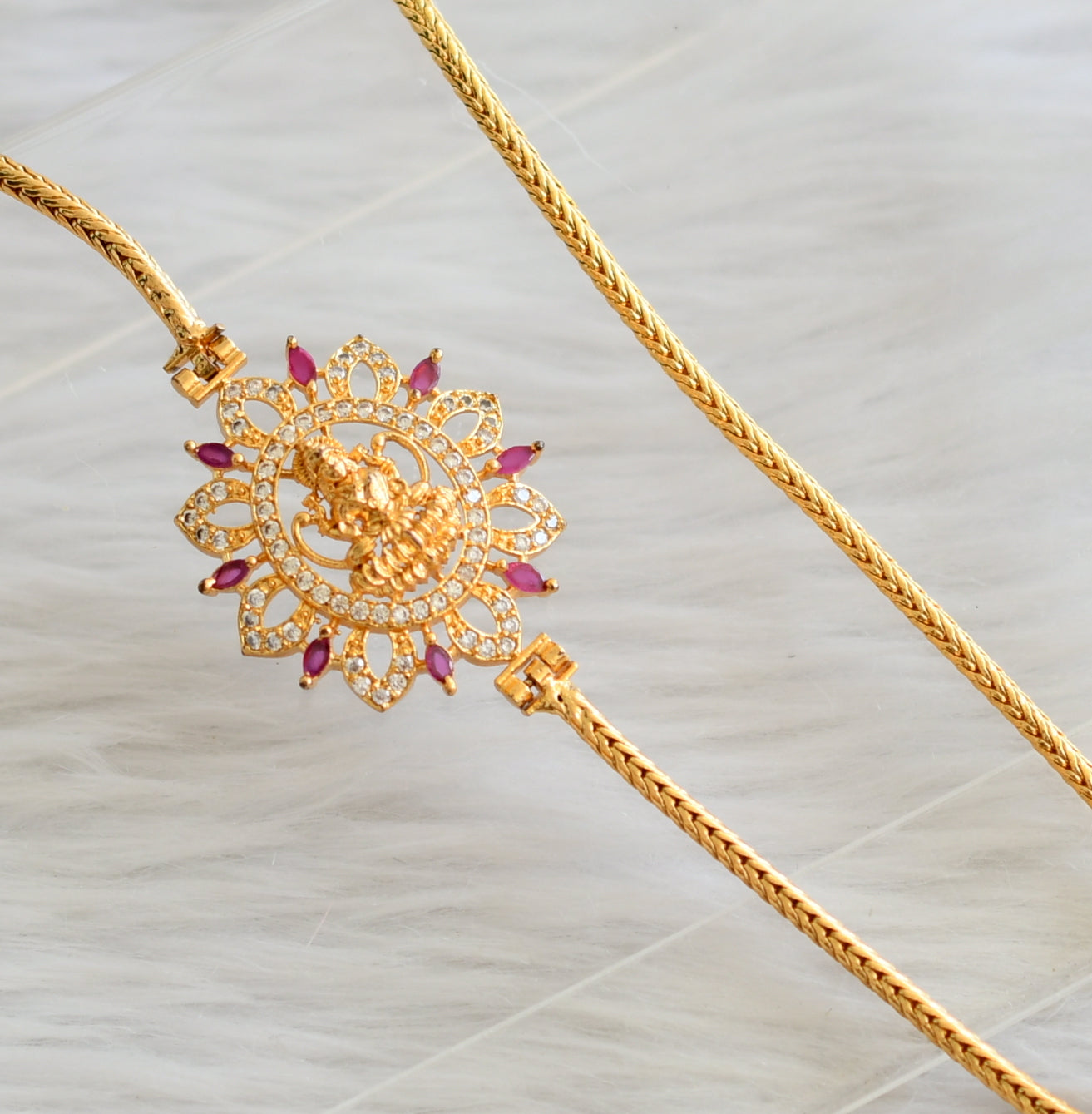 Gold tone 24 inches ruby-white lakshmi mugappu chain dj-45044