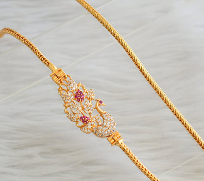 Gold tone 24 inches ruby-white peacock mugappu chain dj-45047