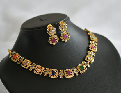 Matte finish cz navarathna oval stone necklace set dj-46757