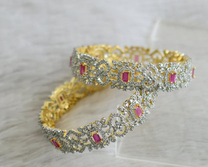 Two tone cz ruby block stone bangles(2.6) dj-48497