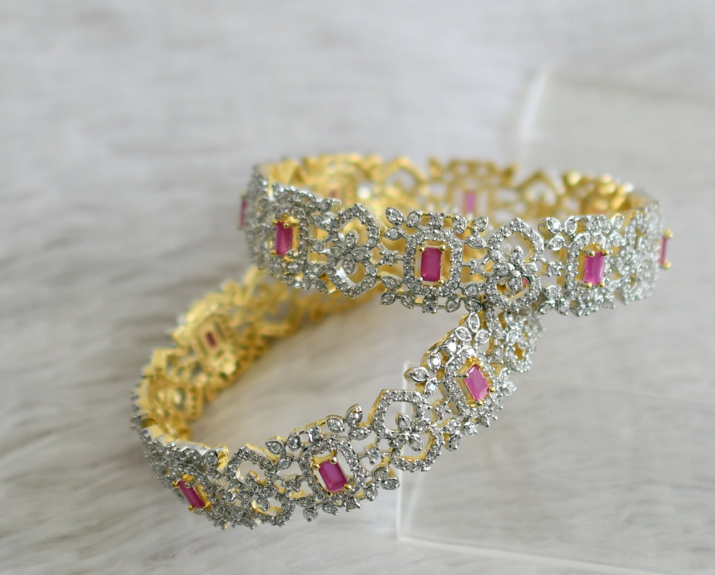 Two tone cz ruby block stone bangles(2.8) dj-48498