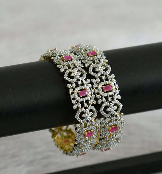 Two tone cz ruby block stone bangles(2.6) dj-48497