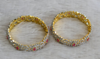 Two tone cz ruby block stone bangles(2.8) dj-48498